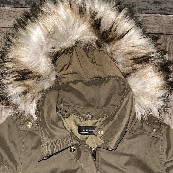 Zara Woman Faux Fur Parka Jacket Coat - Picture 9 of 13